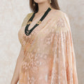 Salmon peach Premium French silk chiffon saree with same tone viscose and gold metallic lurex in floral design-D10202