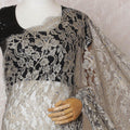 Gold, blue Premium pure French two tone chantilly lace saree having stone work in floral design-D14598 Regal Fabrics
