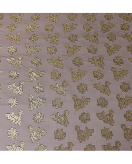 Brown premium pure French (Fransawi) silk chiffon fabric with gold metallic lurex in floral design-D14219