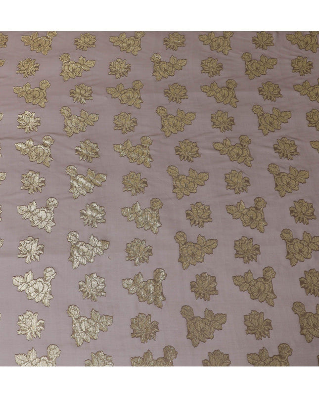قماش شيفون حريري فرنسي (فرنساوي) فاخر باللون البني مع لوركس معدني ذهبي بتصميم زهور-D14219