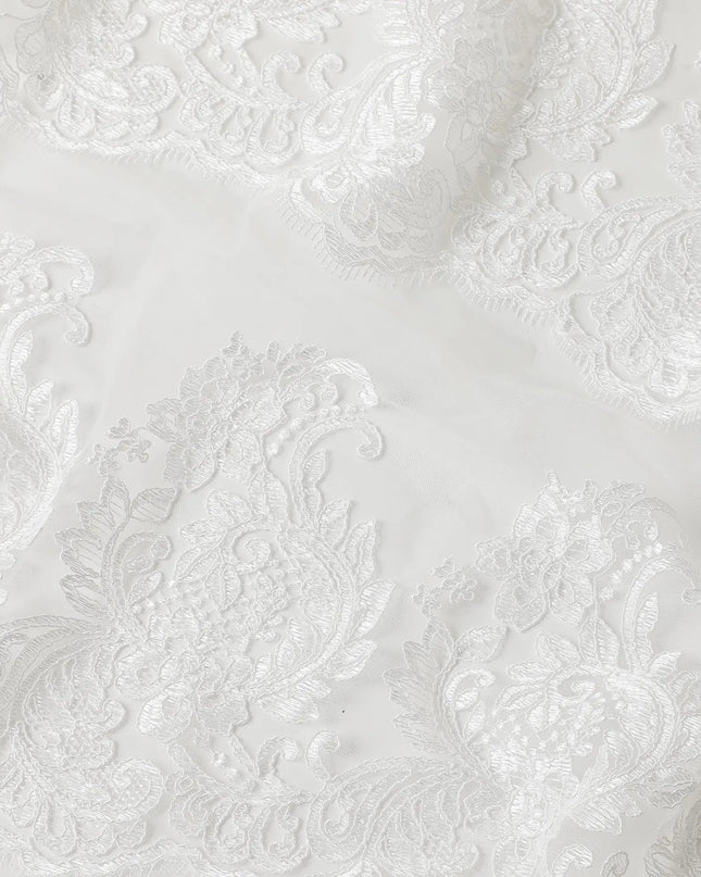 White nylon tulle fabric with same tone embroidery in fancy design-D6027 Regal Fabrics