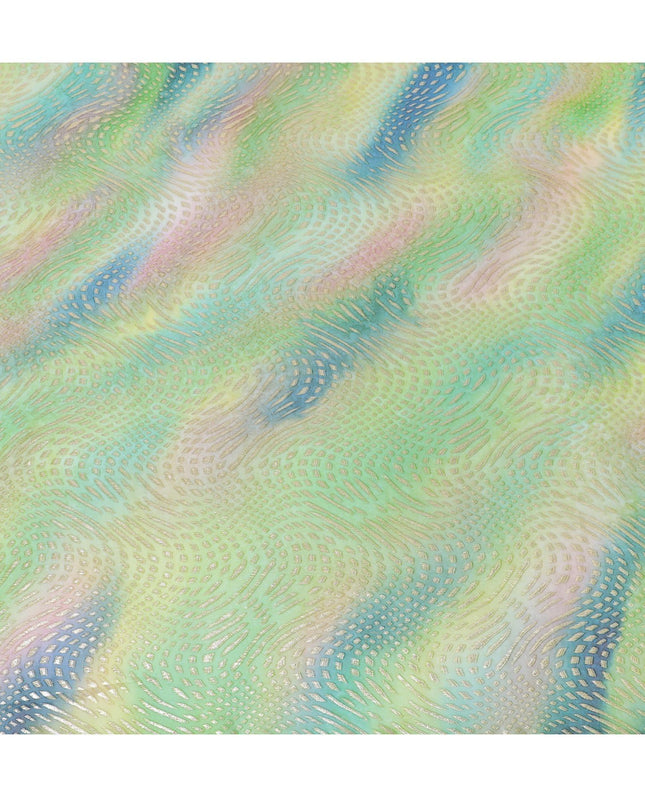 قماش شيفون حريري خالص مطبوع متعدد الألوان مع لوركس معدني ذهبي وفضي بتصميم تجريدي-D12432