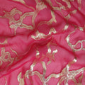 Magenta pink Premium pure silk chiffon fabric with gold metallic lurex in abstract design-D13192