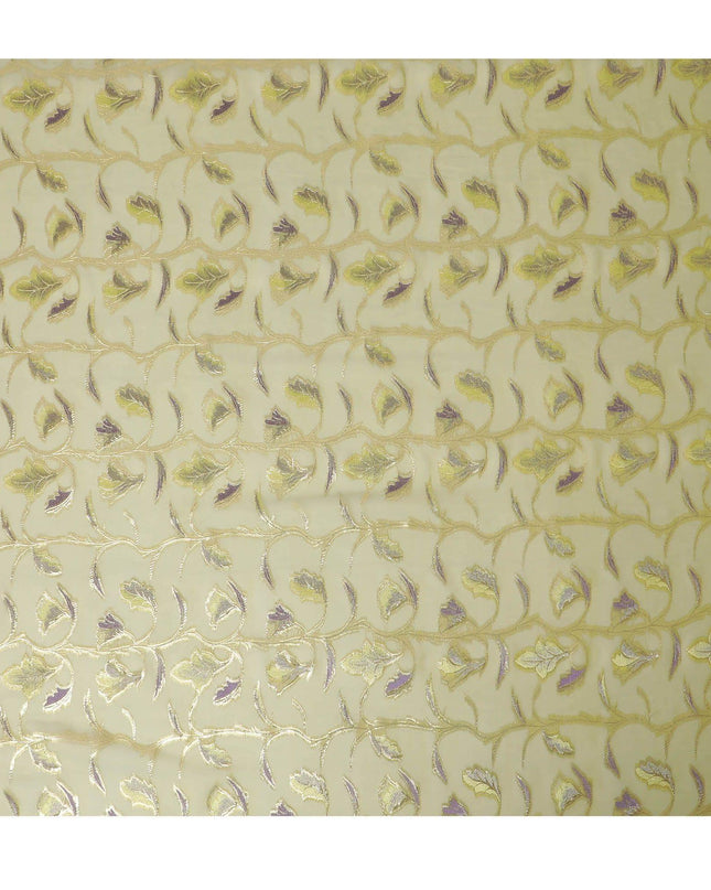 قماش شيفون من الحرير الخالص الفاخر باللون الأخضر الداكن بنفس اللون، والفسكوز الأرجواني مع اللوريكس المعدني الذهبي بتصميم الأزهار-D13189