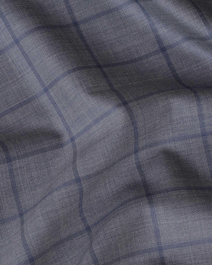 قماش من الصوف الإيطالي الخالص الفاخر باللون الرمادي الحمم مع تصميم مربعات باللون الأزرق للقوات الجوية - D14804