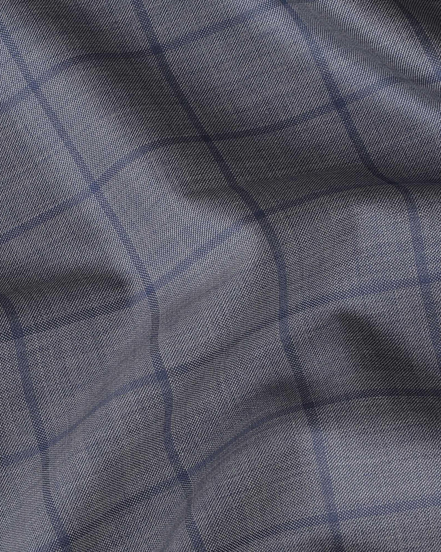 قماش من الصوف الإيطالي الخالص الفاخر باللون الرمادي الحمم مع تصميم مربعات باللون الأزرق للقوات الجوية - D14804