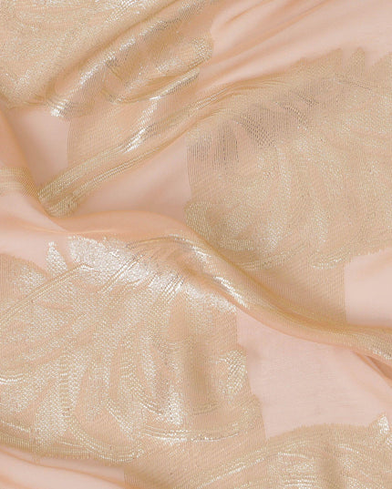 Light peach Premium pure French (Fransawi) silk chiffon fabric with gold metallic lurex in floral design-D9668