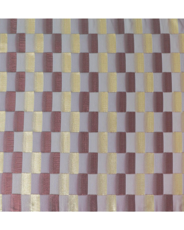 قماش شيفون حريري خالص فاخر باللون الأزرق والوردي مع لوركس معدني ذهبي ونحاسي بتصميم مربعات-D11495