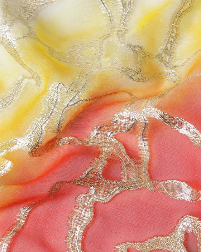 شيفون من الحرير الخالص متعدد الألوان مع لوريكس معدني ذهبي بتصميم تجريدي -D11366