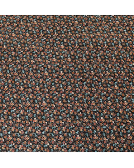 Black viscose crepe printed fabric with multi colour prints in floral design-D11159