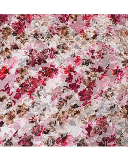 قماش شيفون حريري مطبوع رقميًا باللون الوردي مع لوركس معدني ومخمل (مكمال) بتصميم زهور لديراك - D9969