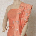 Salmon peach chanderi silk kameez with same tone and multicolor embroidery having sequins in floral design. Salmon peach plain salwar with same tone chanderi silk dupatta with multicolor embroidery-D12620