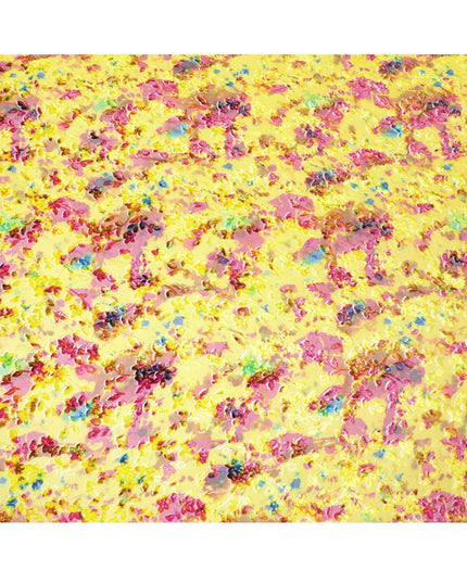 Sunflower yellow Italian Premium silk chiffon dirac (makmal) fabric with multicolor print and velvet jacquard in floral design-D8661 Regal Fabrics