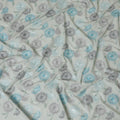 Laurel green cotton voile fabric with same tone, baby blue and coin grey embroidery in floral design-D14469