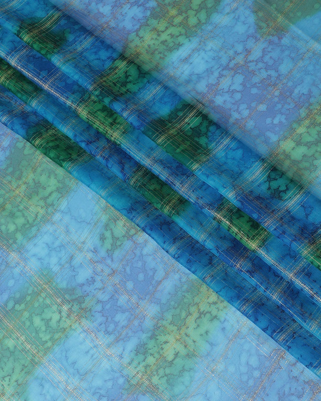 قماش شيفون من الحرير الخالص متعدد الألوان مع لوريكس معدني ذهبي بتصميم مربعات -D11403