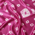 Magenta pink premium pure silk satin fabric with off white print in geometric design-D13260