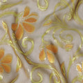 قماش شيفون حريري نقي فاخر بلون رمادي سيون مع فيسكوز أزرق وأخضر غامق مع لوريكس معدني ذهبي بتصميم زهور -D14645
