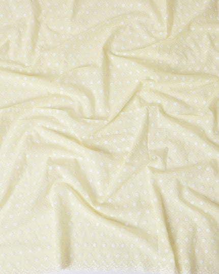 Light yellow premium pure cotton voile fabric with white embroidery in floral design-D13681