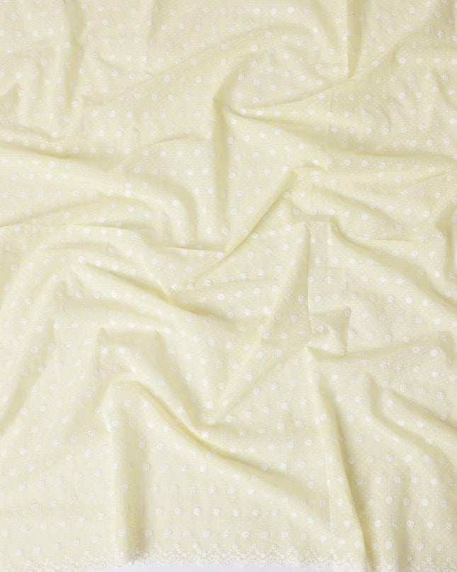 Light yellow premium pure cotton voile fabric with white embroidery in floral design-D13681