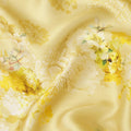 Laguna yellow viscose modal satin fabric with off white and light mustard print in floral design-D7425