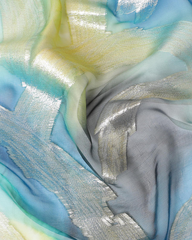قماش شيفون من الحرير الخالص متعدد الألوان مع لوريكس معدني ذهبي بتصميم تجريدي-D9697