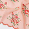 Peach cotton voile fabric with hot pink and sage green embroidery in floral design-D12465
