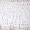 White Premium Swiss cotton voile thobe with same tone and pale brown embroidery in floral design having stone work-D11625