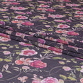 Purple cotton voile fabric with magenta pink, olive green and off white print in floral design-D6279 Regal Fabrics