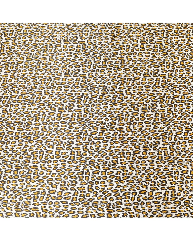 Beige premium 100% pure silk satin fabric with mustard, olive green and black print in animal skin design-D9287