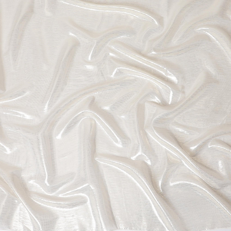 Off white Premium pure silk chiffon fabric with gold metallic lurex in stripe design-D12437