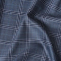 Denim blue Premium pure Italian Super 130's all wool suiting fabric with blue and grey checks design-D14803 Regal Fabrics