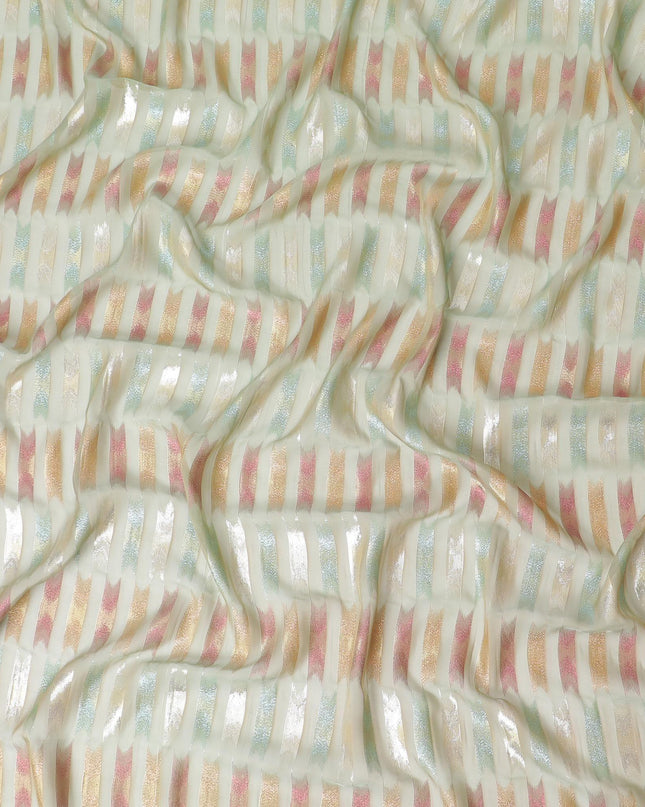 قماش شيفون من الحرير الخالص الفاخر باللون الأخضر الداكن مع لوريكس معدني متعدد الألوان بتصميم تجريدي -D10039