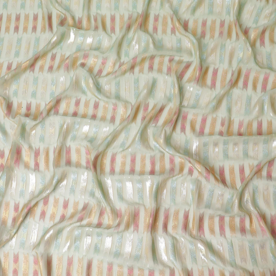 قماش شيفون من الحرير الخالص الفاخر باللون الأخضر الداكن مع لوريكس معدني متعدد الألوان بتصميم تجريدي -D10039