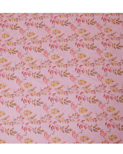 Baby pink premium pure cotton voile fabric with multicolor print and same tone embroidery in fancy design-D13252