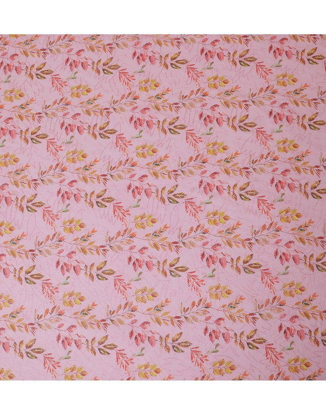 Baby pink premium pure cotton voile fabric with multicolor print and same tone embroidery in fancy design-D13252