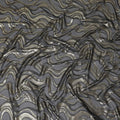 Black Premium pure French (Fransawi) silk chiffon fabric with grey viscose and gold metallic lurex in abstract design-D14272