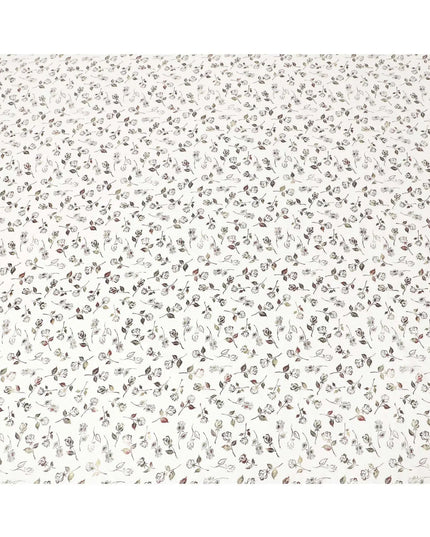 White cotton voile fabric with black and olive green metallic foil print in floral design-D6747 Regal Fabrics