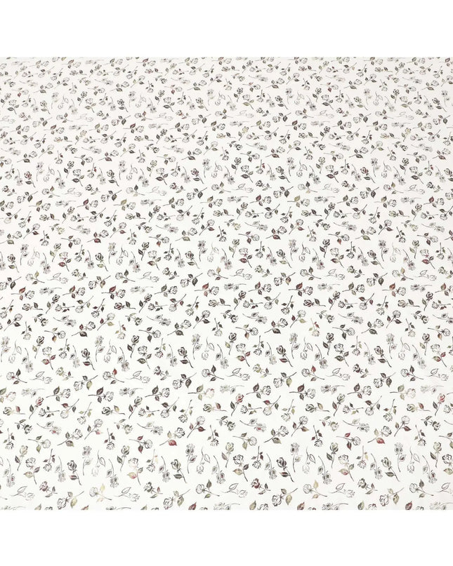 White cotton voile fabric with black and olive green metallic foil print in floral design-D6747 Regal Fabrics