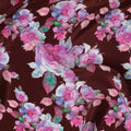 Maroon synthetic crepe fabric with multicolor crepe print in floral design-D14465 Regal Fabrics