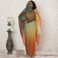 Multicolor Premium synthetic chiffon thobe with gold metallic foil print in stripe design-D14390 Regal Fabrics