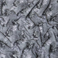 Fog grey synthetic satin fabric with same tone, off white and black print in floral design-D10275 Regal Fabrics