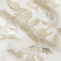 Cream Premium pure silk chiffon fabric with gold metallic lurex in leaf design-D15449