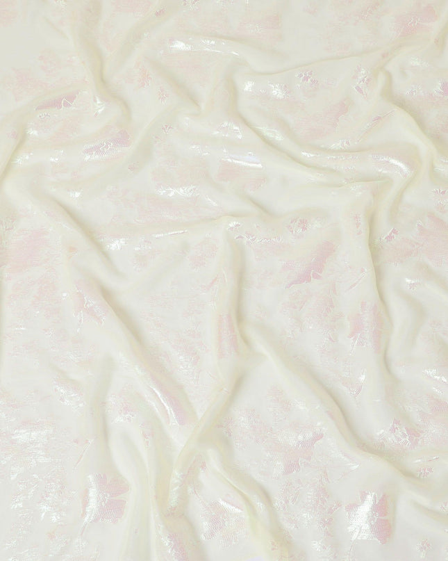 قماش شيفون من الحرير الخالص باللون الأصفر الكتاني بنفس اللون والوركس المعدني باللون الأخضر النيون بتصميم الأزهار-D13895