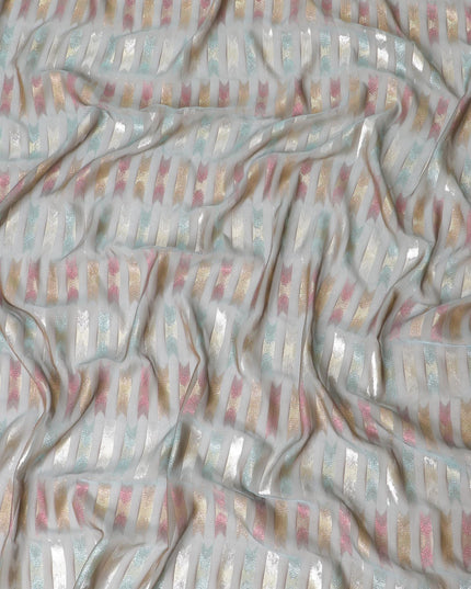 قماش شيفون من الحرير الخالص باللون الرمادي الداكن مع لوريكس معدني متعدد الألوان بتصميم تجريدي - D10040