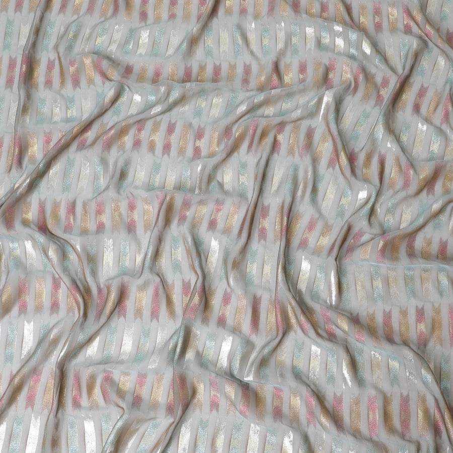 قماش شيفون من الحرير الخالص باللون الرمادي الداكن مع لوريكس معدني متعدد الألوان بتصميم تجريدي - D10040