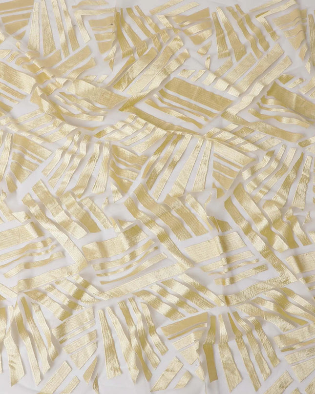 Gold nylon tulle fabric with same tone fancy embroidery in abstract design-D11733 Regal Fabrics