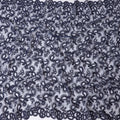 Navy blue nylon tulle fabric with same tone embroidery in paisley design-D11693
