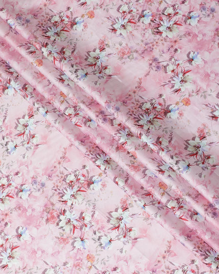 Light pink cotton satin fabric with multicolor print in floral design-D15262