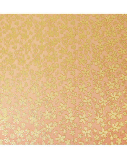 قماش شيفون حريري نقي ممتاز باللون البرتقالي فيسكوز أخضر اللون مع لوركس معدني ذهبي بتصميم زهور-D14647