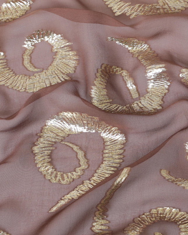 Light brown to brown premium pure silk chiffon fabric with gold metallic lurex in ombre design-D13714
